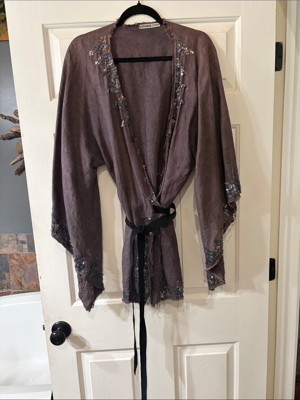 Mauve Embellished Mini Dress with Tie